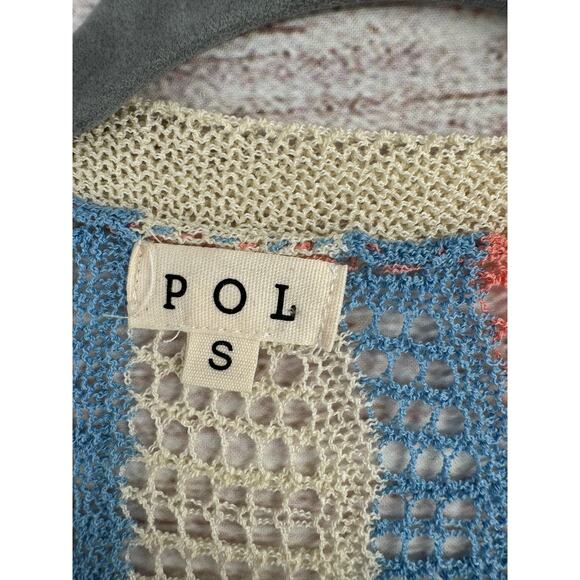 POL Open Knit Cover Up Cardigan Sweater Womens Small Cream Blue Pink - Picture 7 of 11